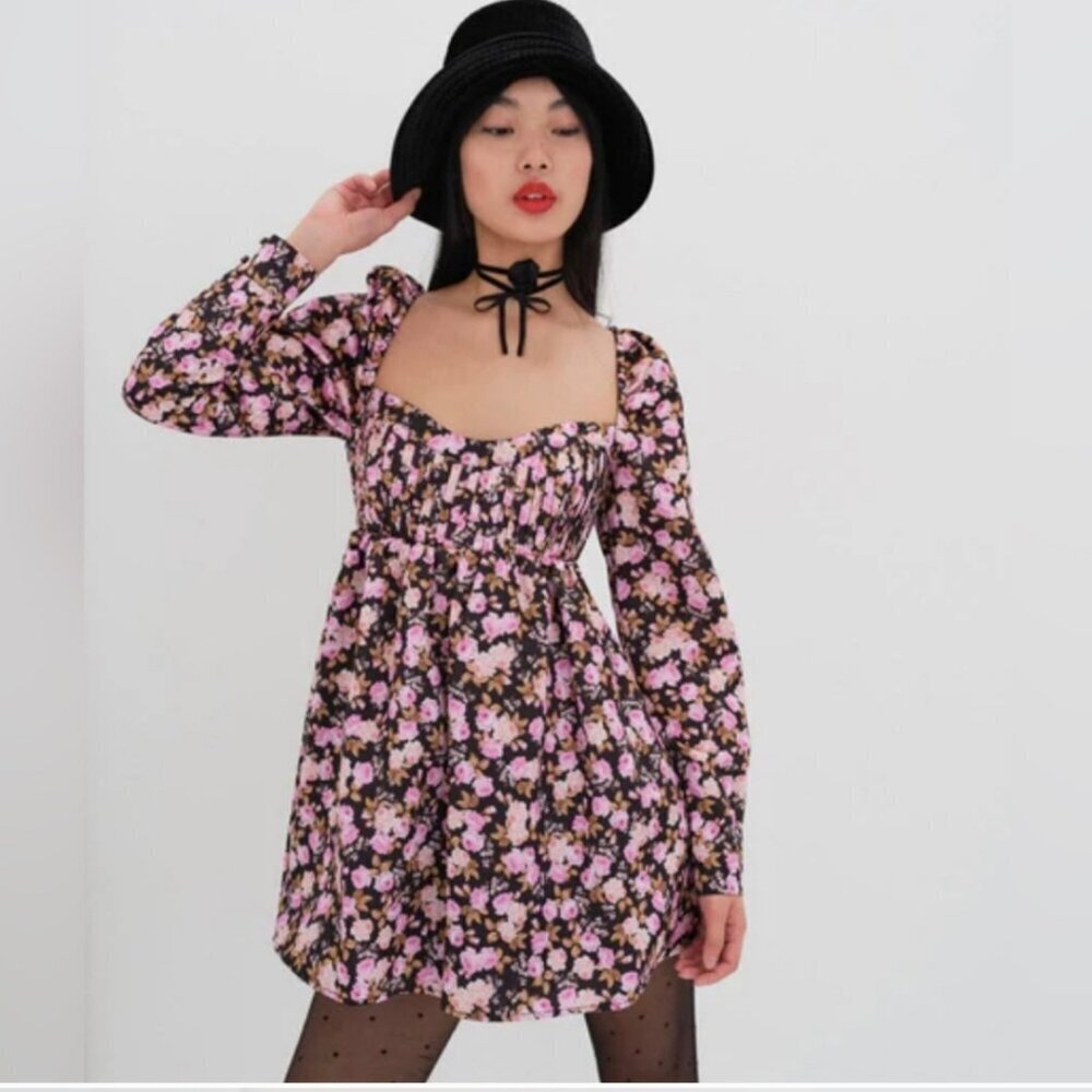 For Love & Lemons Pink Floral Mini Dress On Black